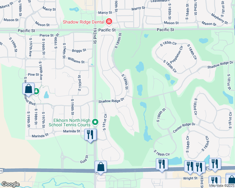 map of restaurants, bars, coffee shops, grocery stores, and more near 1719 South 190th Plaza in Omaha