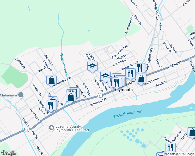 map of restaurants, bars, coffee shops, grocery stores, and more near 150 Wadham Street in Plymouth