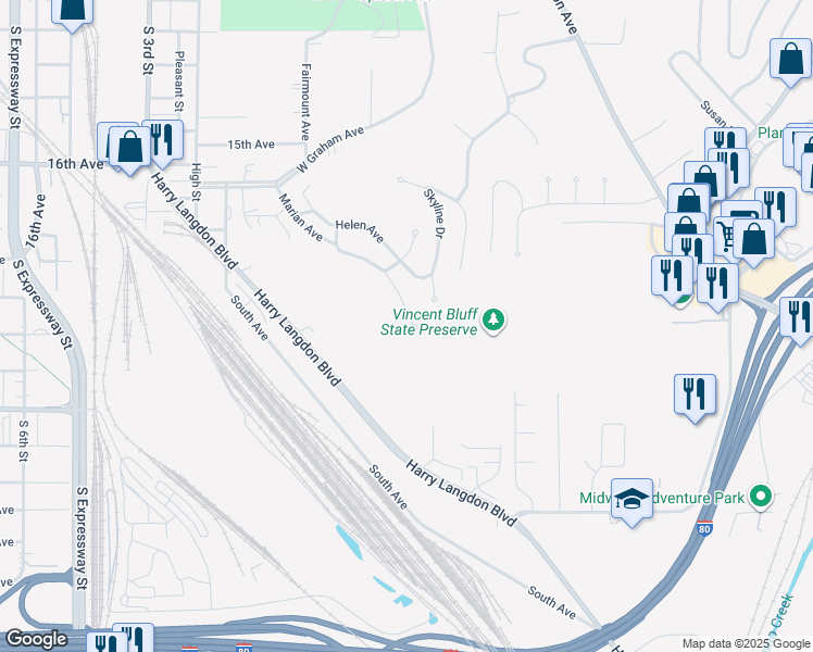 map of restaurants, bars, coffee shops, grocery stores, and more near 9 Bonneville Lane in Council Bluffs