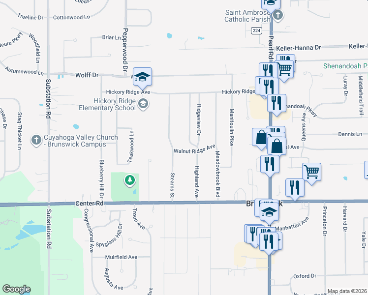 map of restaurants, bars, coffee shops, grocery stores, and more near 1200 Highland Avenue in Brunswick
