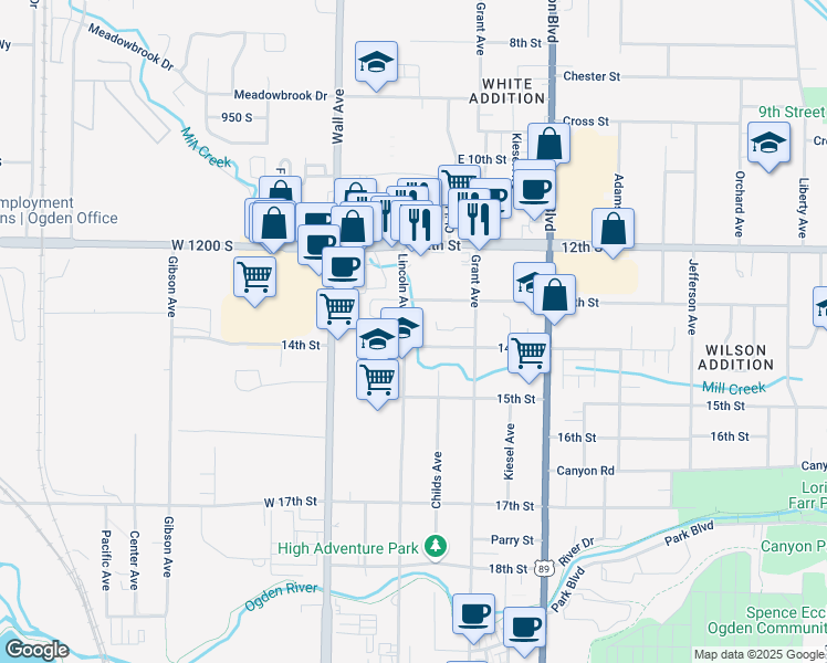 map of restaurants, bars, coffee shops, grocery stores, and more near 236 24th Street in Ogden