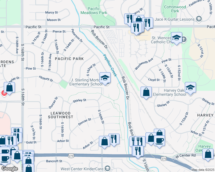 map of restaurants, bars, coffee shops, grocery stores, and more near 1805 South 160th Street in Omaha