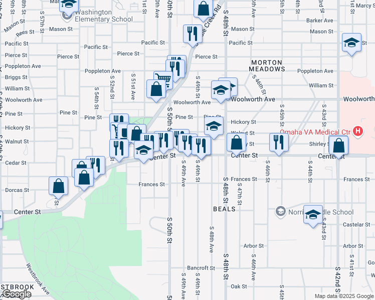 map of restaurants, bars, coffee shops, grocery stores, and more near 1706 South 49th Street in Omaha