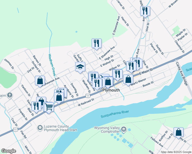 map of restaurants, bars, coffee shops, grocery stores, and more near 31 Willow St in Plymouth