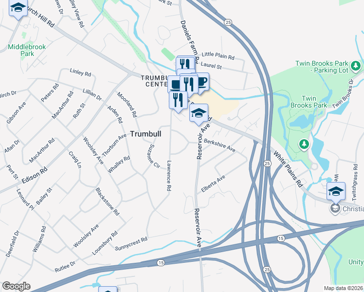 map of restaurants, bars, coffee shops, grocery stores, and more near 60 Geraldine Circle in Trumbull
