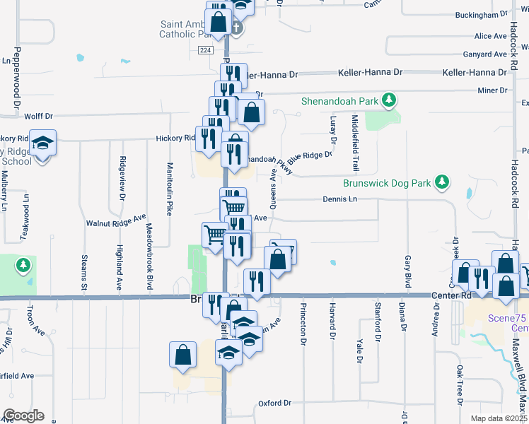 map of restaurants, bars, coffee shops, grocery stores, and more near 1200 Queens Avenue in Brunswick