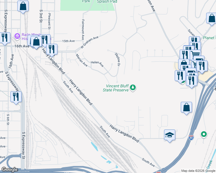 map of restaurants, bars, coffee shops, grocery stores, and more near 9 Bonneville Lane in Council Bluffs