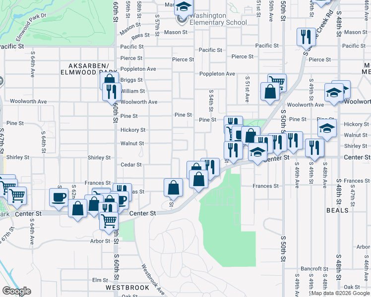 map of restaurants, bars, coffee shops, grocery stores, and more near 1805 South 55th Avenue in Omaha