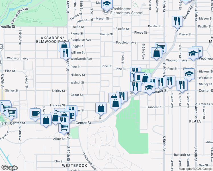 map of restaurants, bars, coffee shops, grocery stores, and more near 1805 South 55th Avenue in Omaha