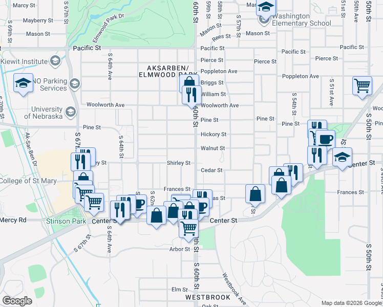 map of restaurants, bars, coffee shops, grocery stores, and more near in Omaha