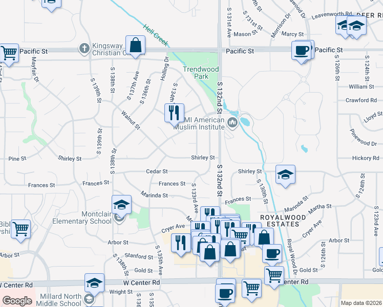 map of restaurants, bars, coffee shops, grocery stores, and more near 1812 South 133rd Avenue in Omaha