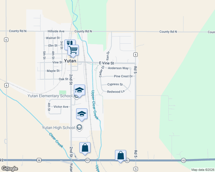 map of restaurants, bars, coffee shops, grocery stores, and more near 15 Cypress Street in Yutan