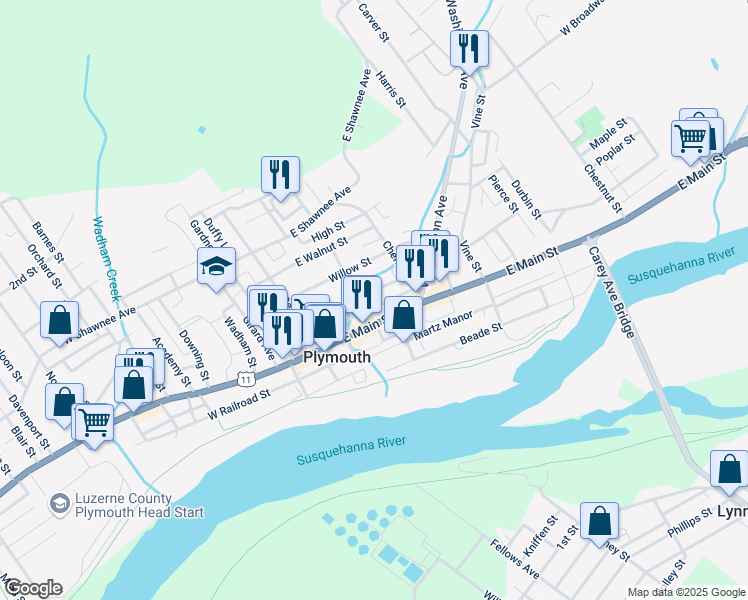 map of restaurants, bars, coffee shops, grocery stores, and more near 111 Church Street in Plymouth