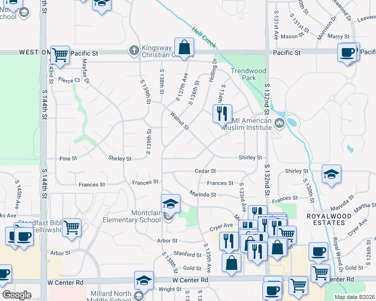 map of restaurants, bars, coffee shops, grocery stores, and more near 13581 Crawford Circle in Omaha