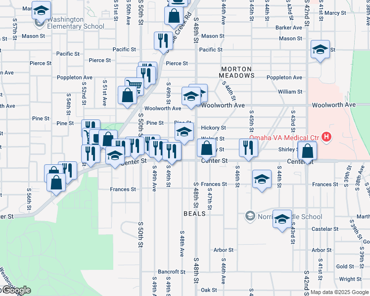 map of restaurants, bars, coffee shops, grocery stores, and more near 1720 South 48th Street in Omaha