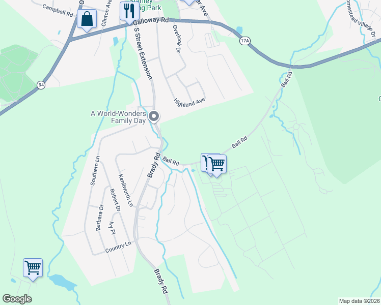map of restaurants, bars, coffee shops, grocery stores, and more near 56 Ball Road in Warwick