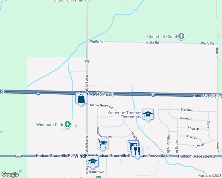 map of restaurants, bars, coffee shops, grocery stores, and more near 9564 Park Avenue in Windham