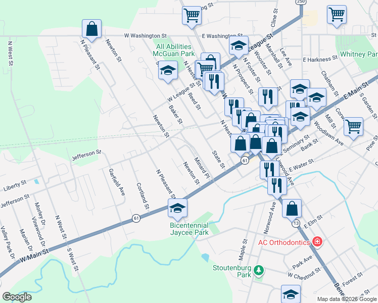 map of restaurants, bars, coffee shops, grocery stores, and more near 16 Minard Place in Norwalk