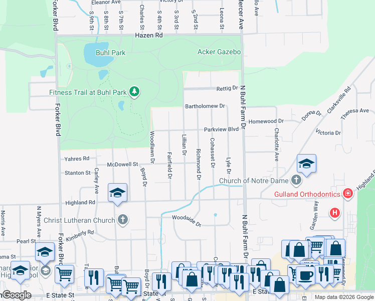 map of restaurants, bars, coffee shops, grocery stores, and more near 656 Lillian Drive in Hermitage