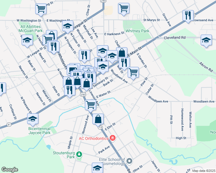map of restaurants, bars, coffee shops, grocery stores, and more near 16 Bank Street in Norwalk