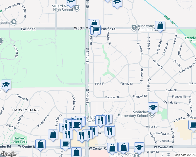 map of restaurants, bars, coffee shops, grocery stores, and more near 1518 South 142nd Circle in Omaha
