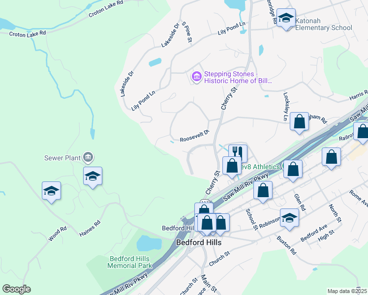 map of restaurants, bars, coffee shops, grocery stores, and more near 1 Howe Circle in Bedford Hills