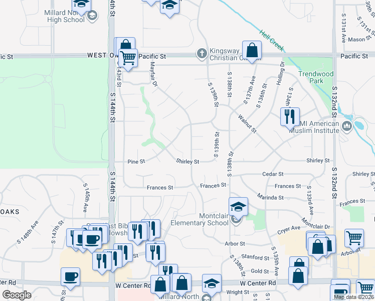 map of restaurants, bars, coffee shops, grocery stores, and more near 1806 Mayfair Dr in Omaha