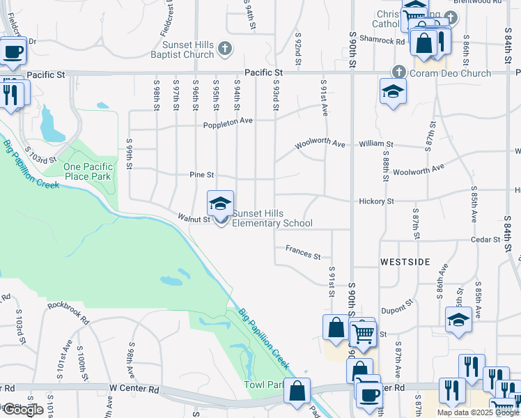 map of restaurants, bars, coffee shops, grocery stores, and more near 1715 South 93rd Avenue in Omaha