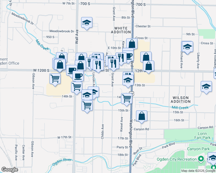 map of restaurants, bars, coffee shops, grocery stores, and more near 275 13th Street in Ogden