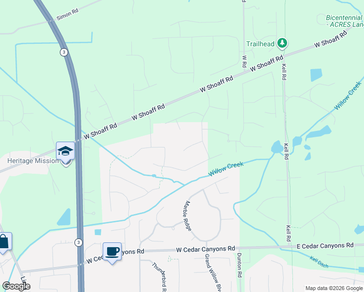 map of restaurants, bars, coffee shops, grocery stores, and more near 1215 West Shoaff Road in Huntertown