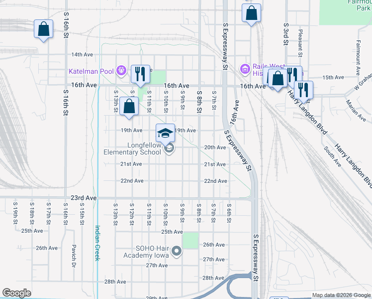 map of restaurants, bars, coffee shops, grocery stores, and more near 2001 South 9th Street in Council Bluffs