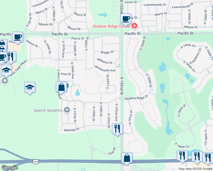 map of restaurants, bars, coffee shops, grocery stores, and more near 1802 South 193rd Street in Omaha