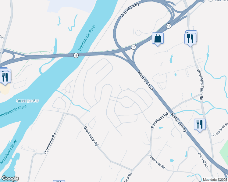 map of restaurants, bars, coffee shops, grocery stores, and more near 176 Acorn Ln in Milford