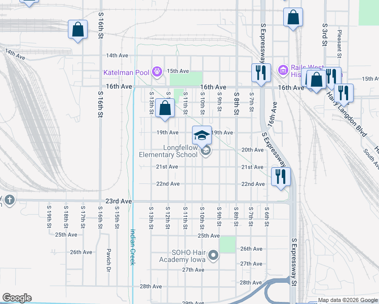 map of restaurants, bars, coffee shops, grocery stores, and more near 2000 South 11th Street in Council Bluffs