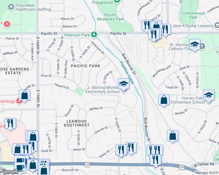 map of restaurants, bars, coffee shops, grocery stores, and more near 16123 Hickory Street in Omaha