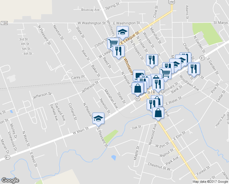 map of restaurants, bars, coffee shops, grocery stores, and more near 19 State Street in Norwalk