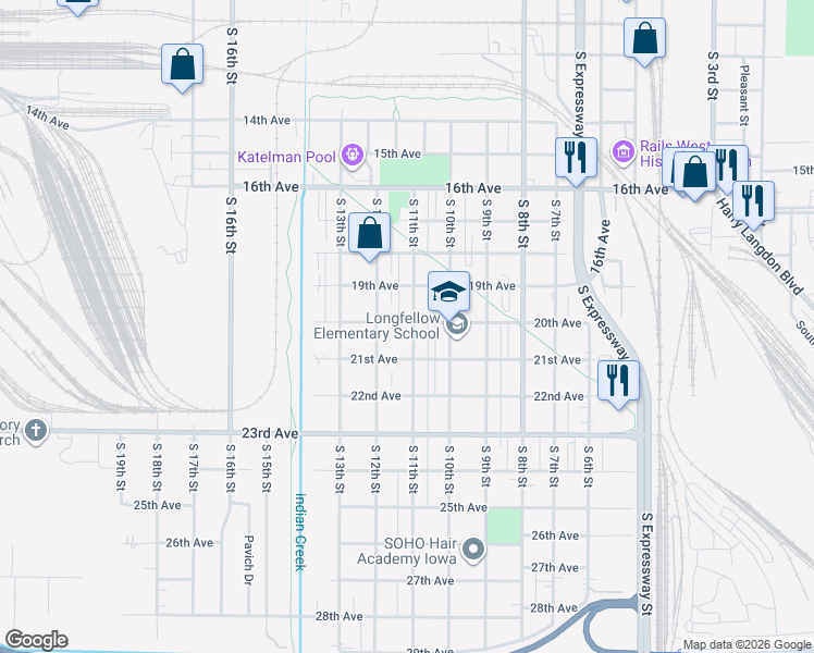 map of restaurants, bars, coffee shops, grocery stores, and more near 2000 South 11th Street in Council Bluffs