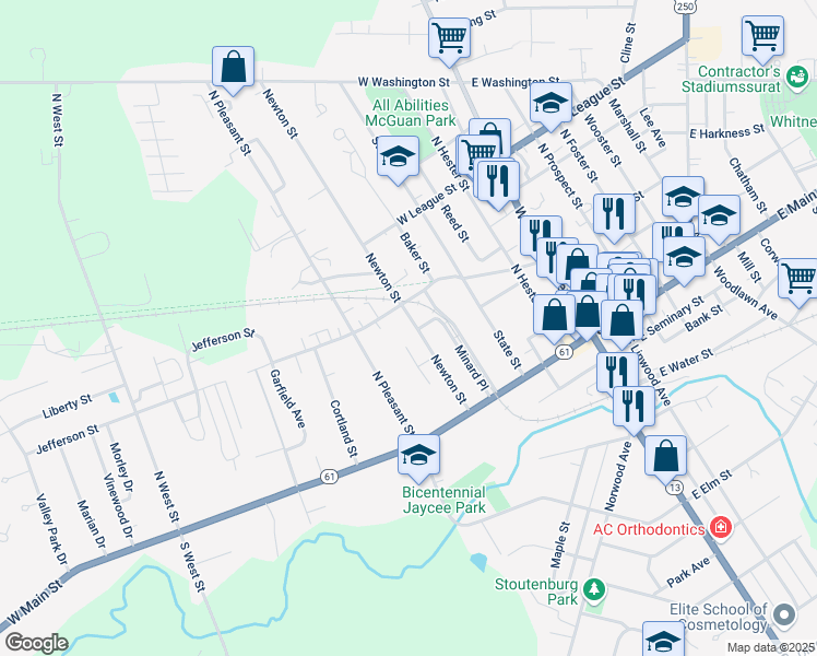 map of restaurants, bars, coffee shops, grocery stores, and more near 37 Newton Street in Norwalk