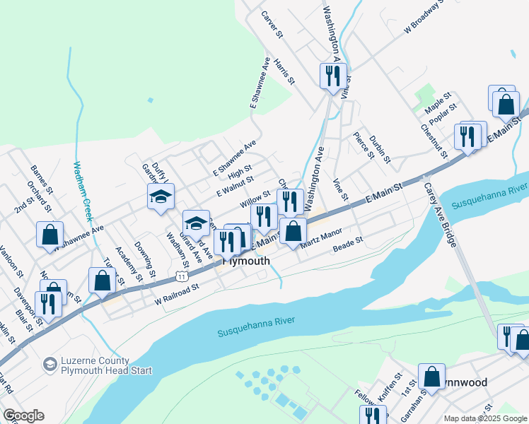 map of restaurants, bars, coffee shops, grocery stores, and more near 111 Church Street in Plymouth