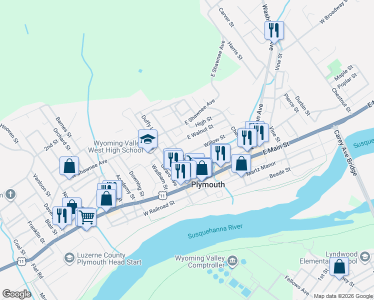 map of restaurants, bars, coffee shops, grocery stores, and more near 31 Willow St in Plymouth