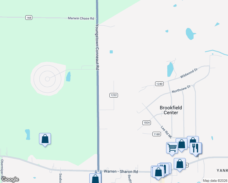 map of restaurants, bars, coffee shops, grocery stores, and more near 925 David Lane Northeast in Brookfield Center
