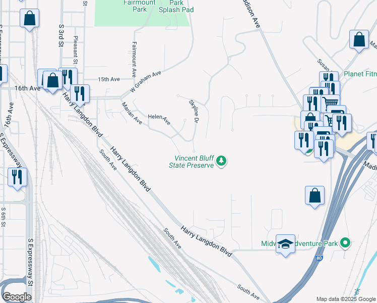 map of restaurants, bars, coffee shops, grocery stores, and more near 9 Bonneville Lane in Council Bluffs