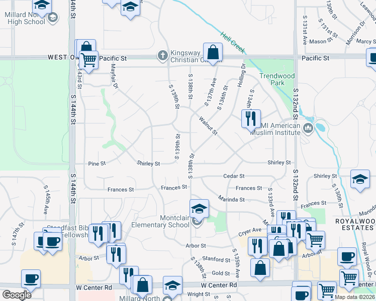 map of restaurants, bars, coffee shops, grocery stores, and more near 1734 South 138th Street in Omaha