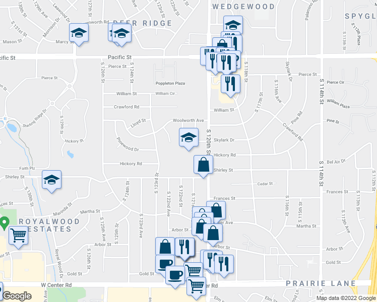 map of restaurants, bars, coffee shops, grocery stores, and more near 1616 South 120th Street in Omaha