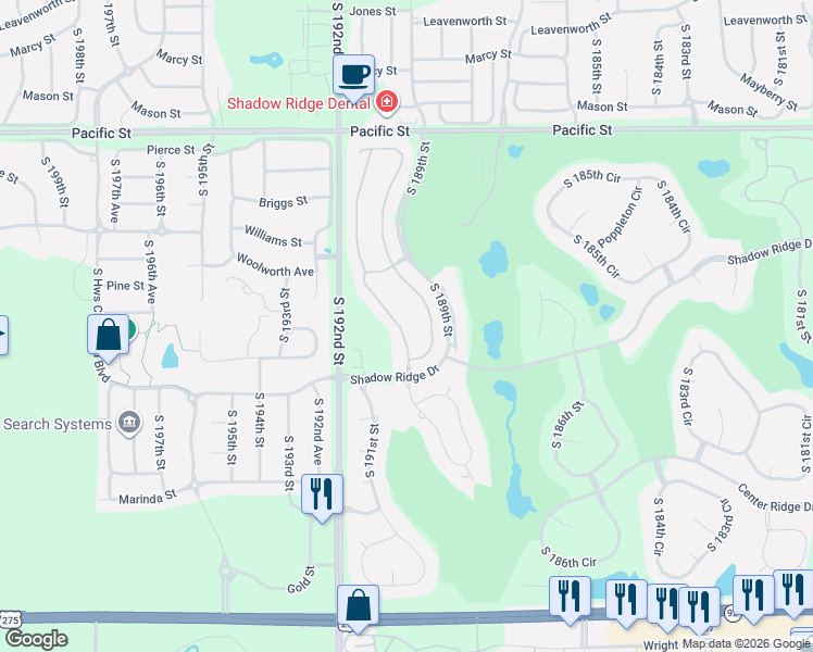 map of restaurants, bars, coffee shops, grocery stores, and more near 1719 South 190th Plaza in Omaha