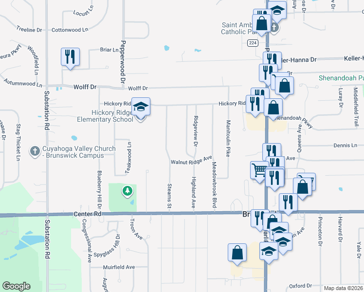 map of restaurants, bars, coffee shops, grocery stores, and more near 1200 Highland Avenue in Brunswick