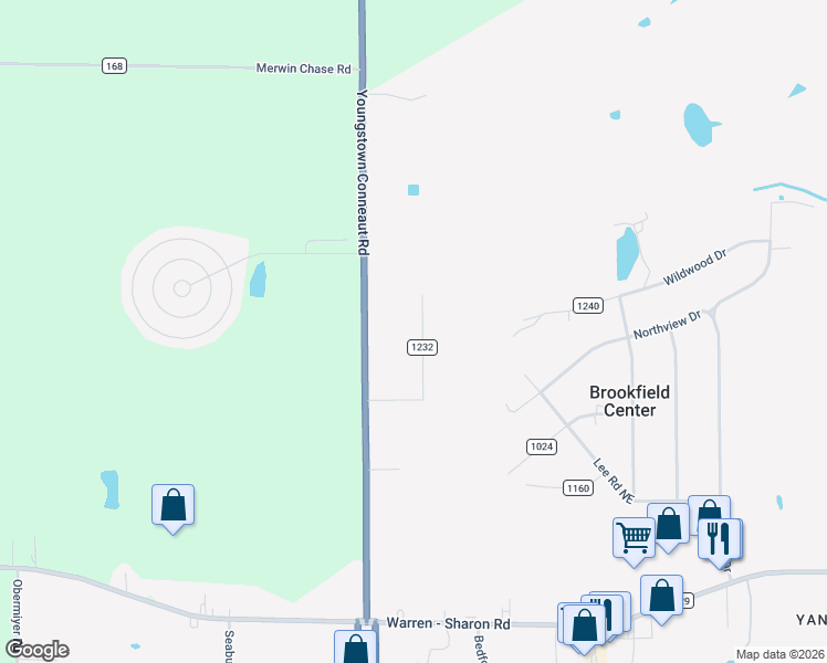 map of restaurants, bars, coffee shops, grocery stores, and more near 925 David Lane Northeast in Brookfield Center