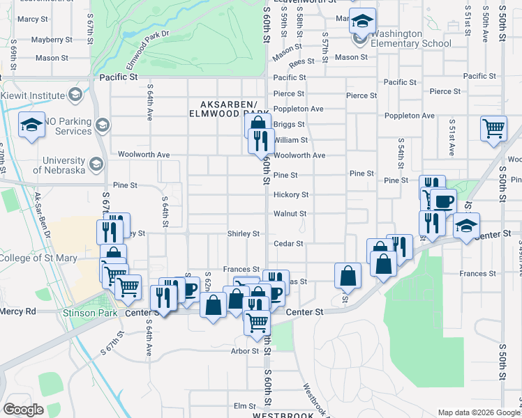 map of restaurants, bars, coffee shops, grocery stores, and more near in Omaha