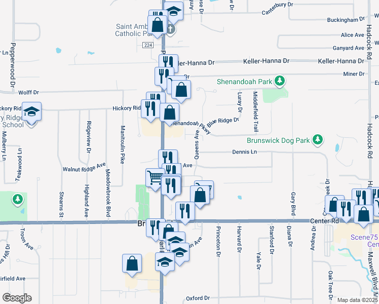 map of restaurants, bars, coffee shops, grocery stores, and more near 1200 Queens Avenue in Brunswick