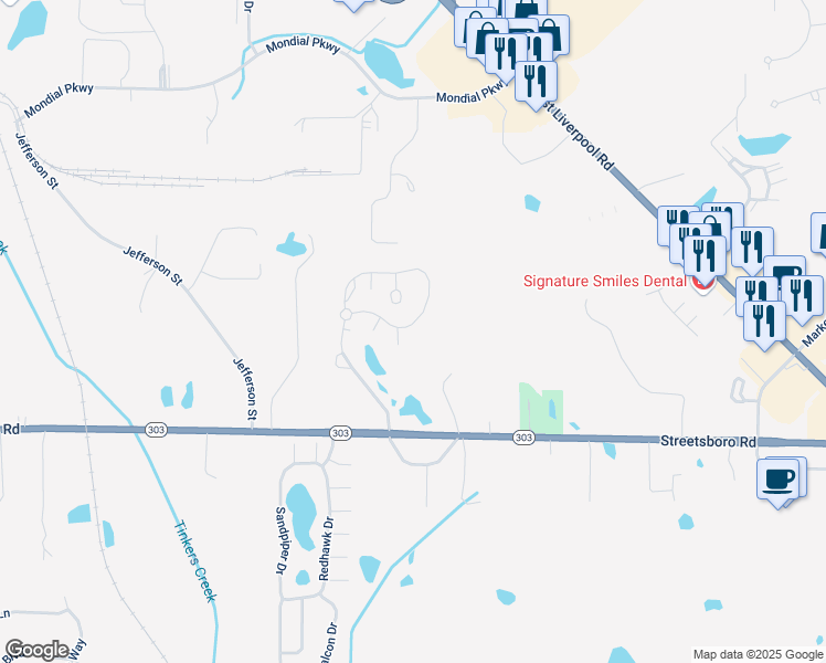 map of restaurants, bars, coffee shops, grocery stores, and more near 9389 Hickory Ridge Drive in Streetsboro